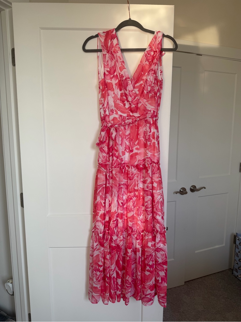 Calvin Klein Pink & White Floral Tiered Maxi Dress